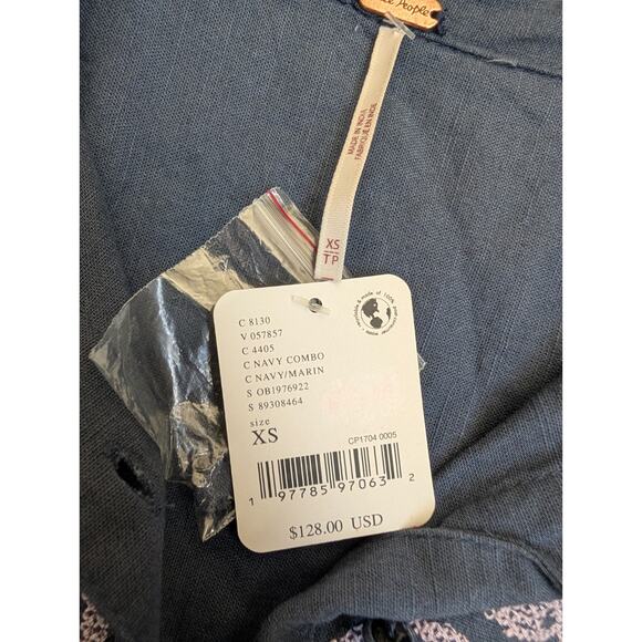 Free People Sedona Short Set Women XS Navy Combo Short Sleeve Button Up NWT - Picture 6 of 7